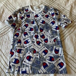 Vintage Champion 100 All Over Print Graphic T Shirt size S‎ Small - RARE